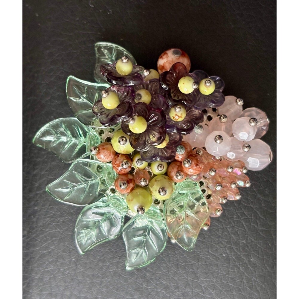 Vintage Miriam Haskell Style Glass Brooch EUC